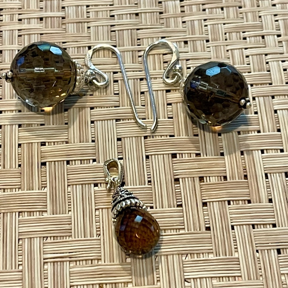 Smokey Quartz Earrings And Pendant